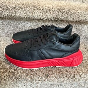 Bottega Veneta Black and Red Men's Leather Sneakers